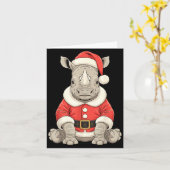 Carte Cute Christmas Rhino Santa Safari Animal (Fleur jaune)