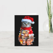 Carte Cute Christmas Tabby Cat In Lights Santa Hat For K (Devant)