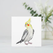 Carte Cute Cockatiel Aquarelle Parrot. (Debout devant)
