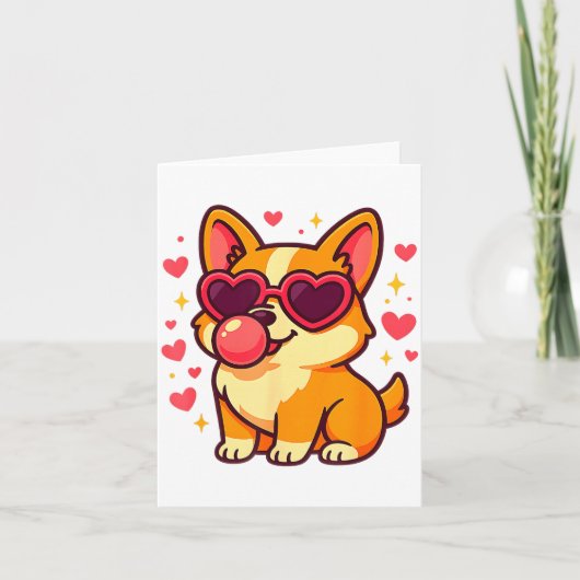 Carte Cute Corgi Valentine Puppy With Heart Sungles (Devant)