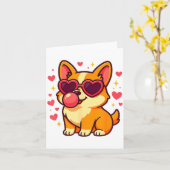 Carte Cute Corgi Valentine Puppy With Heart Sungles (Fleur jaune)