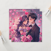 Carte Cute Couple Anime Personnalisé Saint Valentin (Devant/Arrière en situation)