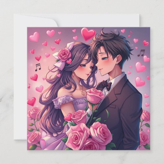 Carte Cute Couple Anime Personnalisé Saint Valentin (Devant)