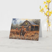 Carte Cute Cow Longhorn Christmas Holiday  (Fleur jaune)