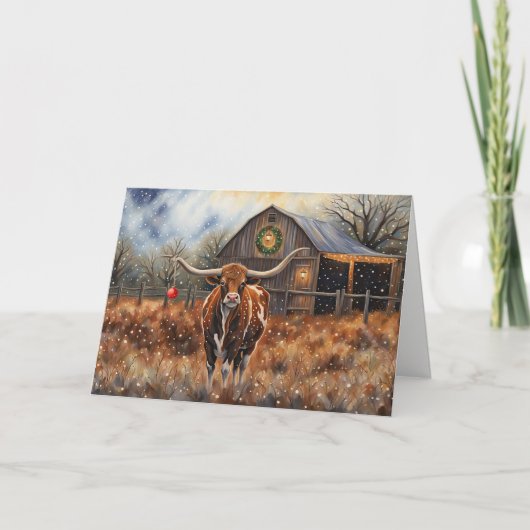 Carte Cute Cow Longhorn Christmas Holiday  (Devant)