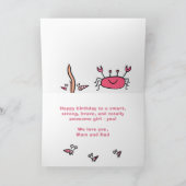 Carte Cute Crabe Rose Animaux de mer Fille Joyeux Annive (Intérieur)