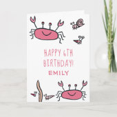 Carte Cute Crabe Rose Animaux de mer Fille Joyeux Annive (Devant)
