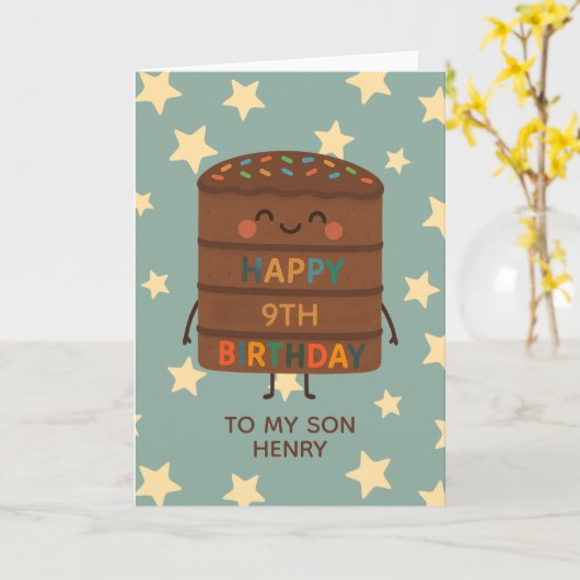 Carte Cute Custom Choco Cake Son 9e anniversaire (Fleur jaune)