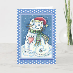 CARTE CUTE CUTE CHATTE DE NEIGE, FLAKES DE NEIGE CHAT ET
