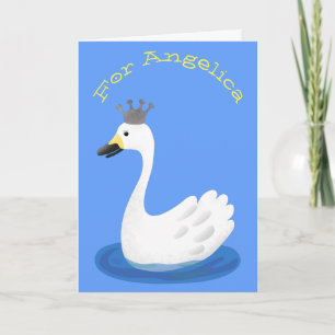 Carte Cute cygne blanc avec dessin de la couronne