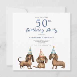 Carte Cute Dachshund Chien 50e anniversaire de fête Invi