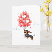 Carte Cute Dachshund Valentine Heart Balloon Dog Lover  (Fleur jaune)