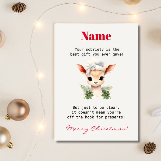 Carte Cute Deer Nom personnalisé Sober Support Noël