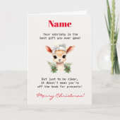 Carte Cute Deer Nom personnalisé Sober Support Noël (Devant)