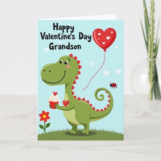 Carte Cute Dino Valentines Grandson Card (Devant)