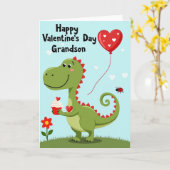 Carte Cute Dino Valentines Grandson Card (Fleur jaune)