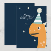 Carte Cute Dinosaur Anniversaire Casquette Confetti Bleu (Devant / Derrière)