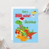 Carte Cute Dinosaur Dino-mite Appartement de Noël (Devant/Arrière en situation)