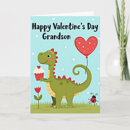 Carte Cute Dinosaur Grandson Valentine Card (Devant)
