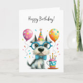 Carte Cute Dog in Glasses and a Party Hat Birthday (Devant)
