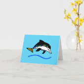 Carte Cute DOLPHIN - Graphique animal - Bleu (Fleur jaune)