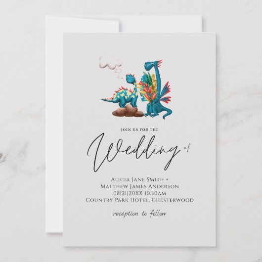 Carte Cute Dragons En Amour Turquoise Grey Mariage (Devant)