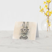 Carte Cute drôle d'aquarelle lapin avec lunettes et écha (Fleur jaune)