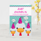 Carte Cute Drôle Turquoise Juste Poulet Dans Joyeux Anni (Fleur jaune)