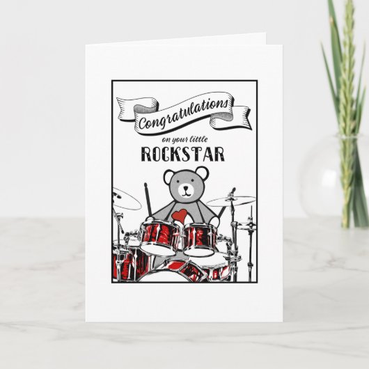 Carte Cute Drummer Teddy Rockstar Rock Baby shower (Devant)