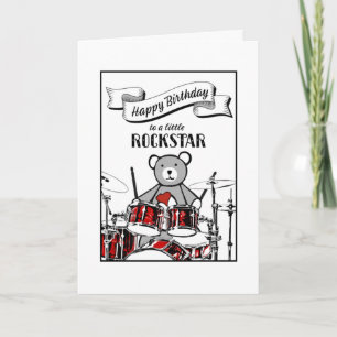 Carte Cute Drummer Teddy Rockstar Rock & Roll Anniversai