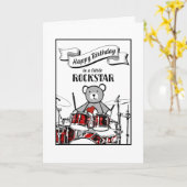 Carte Cute Drummer Teddy Rockstar Rock & Roll Anniversai (Fleur jaune)