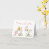 Carte Cute Easter Bunnies and Daffodil Art (Fleur jaune)