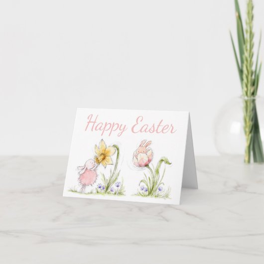Carte Cute Easter Bunnies and Daffodil Art (Devant)