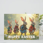 Carte Cute Easter Bunnies Walking in Spring Meadow (Debout devant)