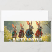 Carte Cute Easter Bunnies Walking in Spring Meadow (Devant / Derrière)