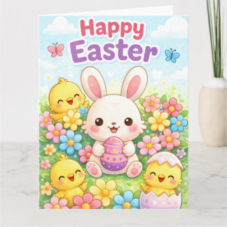 Carte Cute Easter Bunny & Chicks | Happy Easter