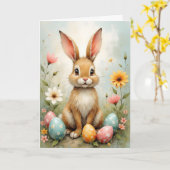 Carte Cute Easter Bunny Eggs Flowers Easter (Fleur jaune)