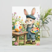 Carte Cute Easter Bunny Painting Egg Whimsical Flat (Debout devant)