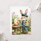 Carte Cute Easter Bunny Painting Egg Whimsical Flat (Devant/Arrière en situation)