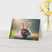 Carte Cute Easter Hedgehog with Colored Eggs (Fleur jaune)