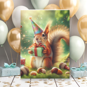Carte Cute écureuil en Casquette d'anniversaire