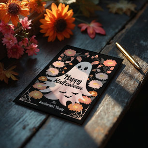 Carte Cute Éffrayant Fantôme Whimsical Halloween floral