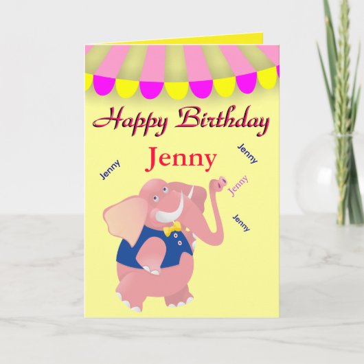 Carte Cute Elephant Circus Personalized Custom (Devant)