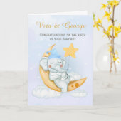 Carte Cute Elephant Congratulations A New Baby Boy  (Fleur jaune)