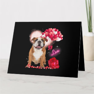 Carte Cute English Bulldog Balloon Heart Valentines Day 