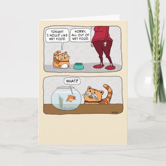 Carte Cute et drôle Faim Chat et poisson Anniversaire (Devant)