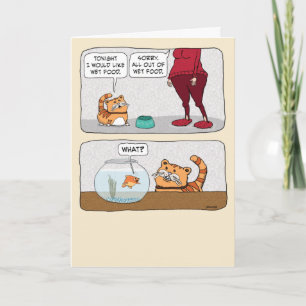 Carte Cute et drôle Faim Chat et poisson Anniversaire
