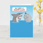 Carte Cute et drôle requin et Manatee Claus Noël (Fleur jaune)