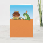 Carte Cute et Funny Turtle et Frog Birthday<br><div class="desc">This cute and funny birthday card fea turtle bring a frog a birthday cake. C'est quoi,  le wait ? Thanks for choosing this original by design © Chuck Ingwersen and supporting me — an independent artist ! I post cartoons every day on Instagram: https://www.instagram.com/captainscratchy</div>