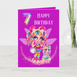 Carte Cute fairseptième anniversaire arc-en-ciel magie a